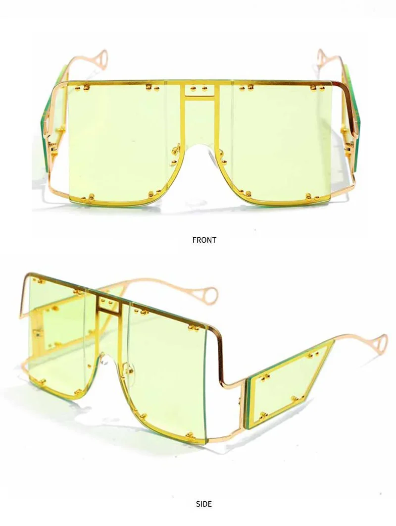 Модные квадратные солнцезащитные очки с заклепками для женщин Роскошные брендовые зеркальные металлические очки больших размеров мужские солнцезащитные очки UV400 уникальные женские очки