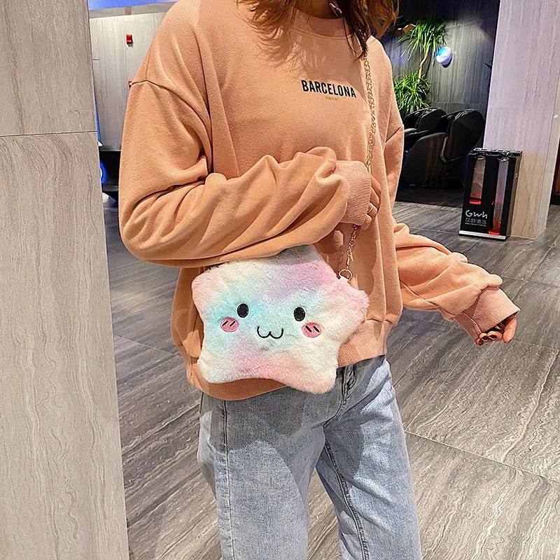 

Sweet Cartoon Cute Cloud Five-pointed Star Plush Bag Women's Students Mobile Phone Crossbody Bag