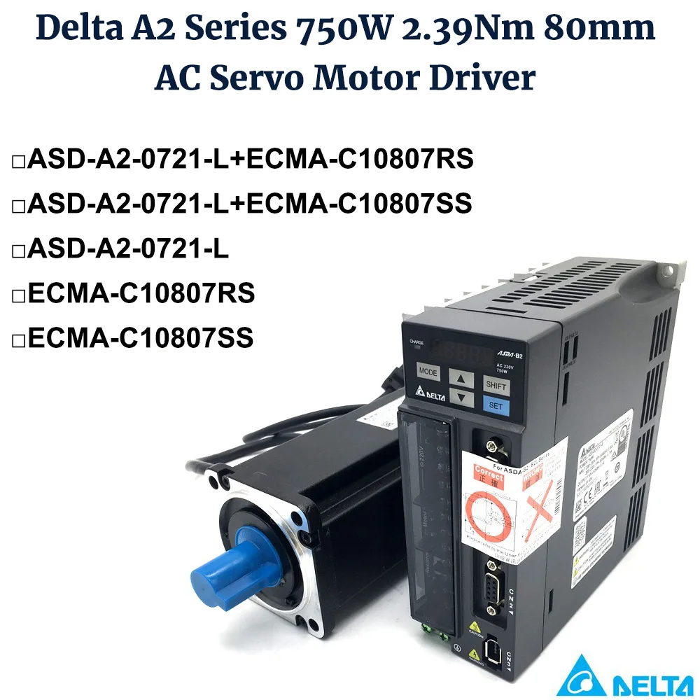 - Delta A2 750W 239Nm kit ASDA20721L ECMAC10807RS ECMAC10807SS Brake AC servo Motor Driver 075KW 220V 3000rpm 80mm 20bit