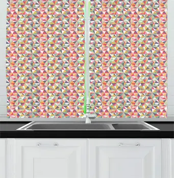 

Pale Green Mauve Abstract Kitchen Curtains Geometry Inspired Polygon Look Colorful Triangles Print Window Drapes