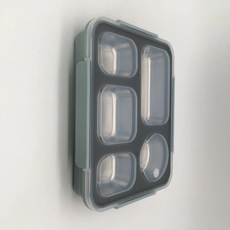 Герметичный Ланч-бокс тепловой Bento box экологичный контейнер для еды с подогревом отдельные отсеки не смешанные пищевые коробки - Цвет: blue 5 grid