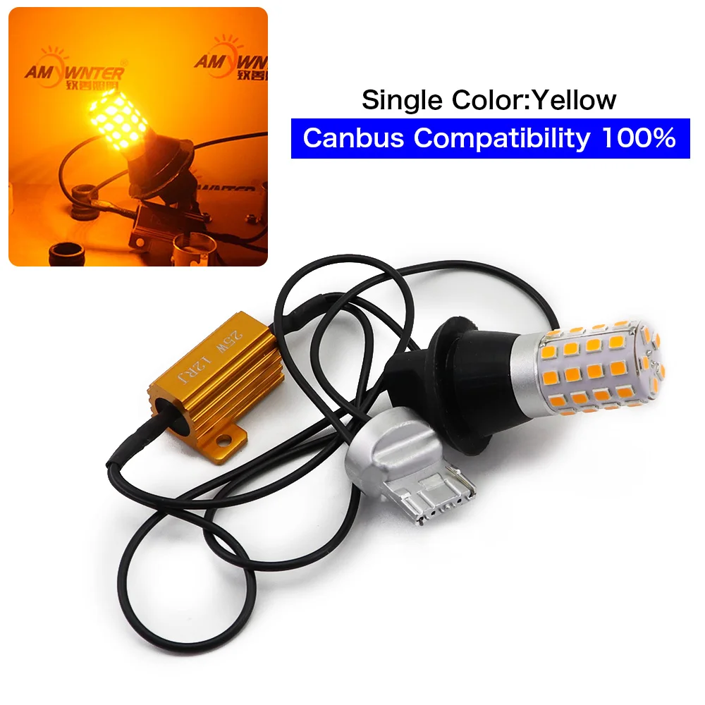 Двойной Цвет 7440 Canbus Smd 54 светодиода T20 W21w Wy21w дневные ходовые огни светильник режим