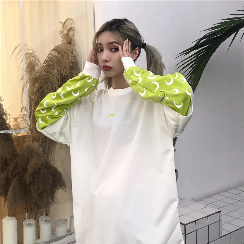 Белый Harajuku поддельные два Сейлор Мун печати женские топы Ulzzang мода Повседневный свободный большой с длинным рукавом хип-хоп шик Толстовка - Цвет: Белый