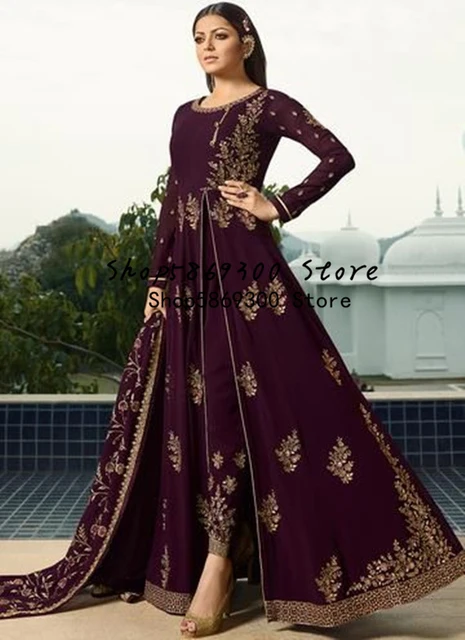 Grape Pink Color Party Wear Gown For Girls With Long Cape Sleeves – Suvidha  Fashion