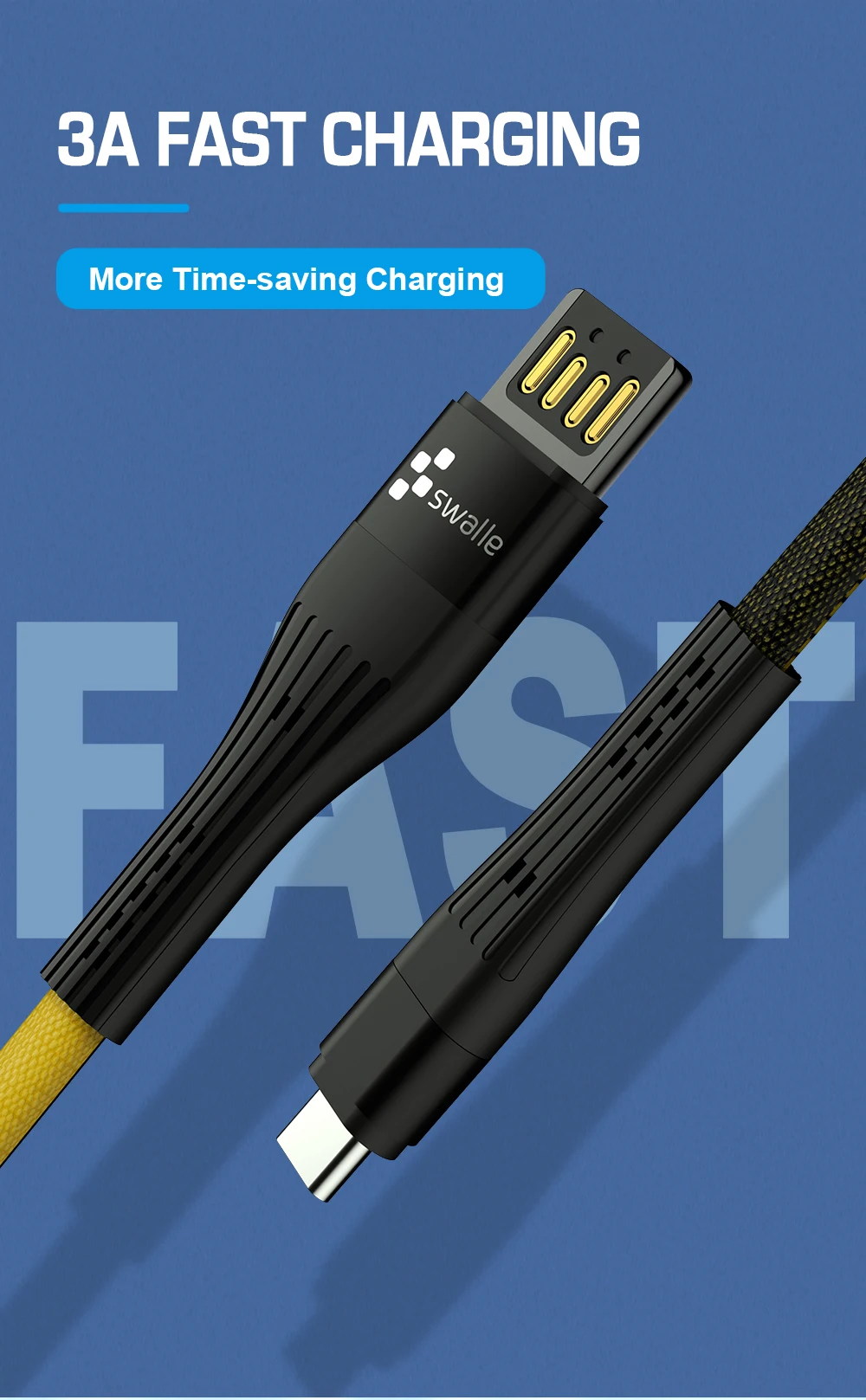 Swalle USB Cable Fast Charging USB Type C Cable Charger Data Charge Micro USB Cable Mobile Phone USB Cord for iPhone Samsung Mi