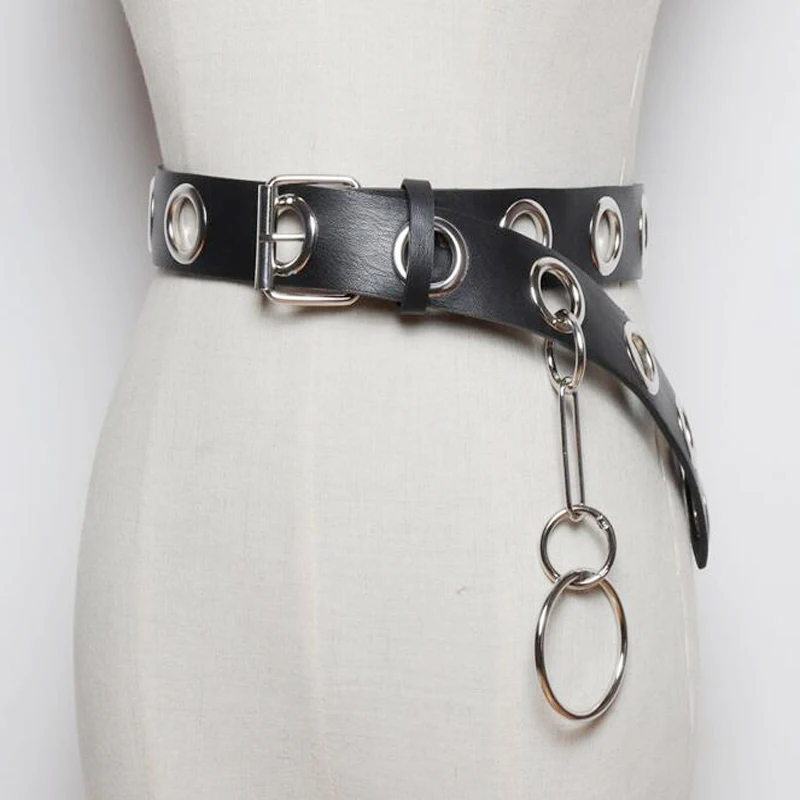 

2019 New Vintage Punk Rock Leather belts Women Gothic Silver Chain Belt Female Bondage Straps Waist Belt Accessory