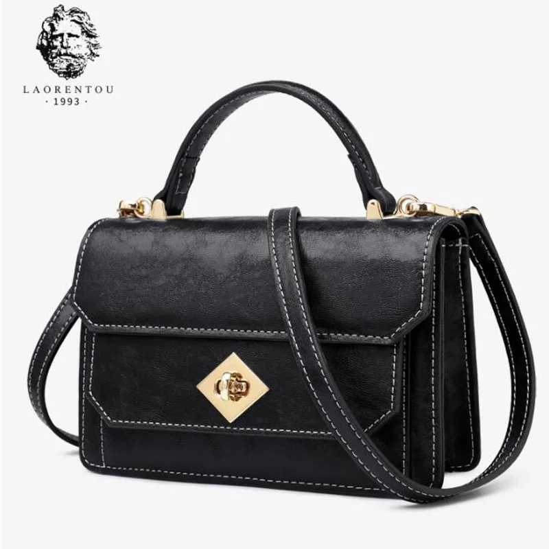 

LAORENTOU 2019 New women leather handbags fashion cowhide women bag Simple wild retro women shoulder leather bag