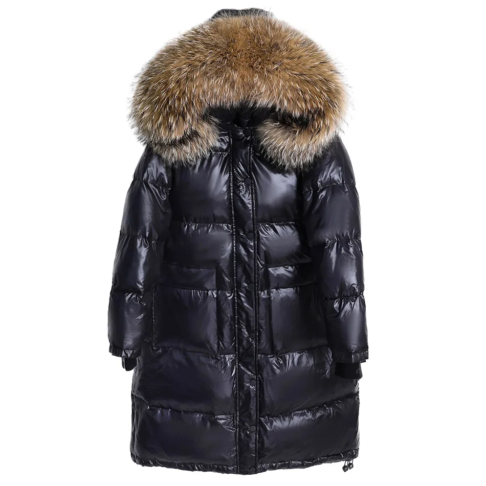 Maomaokong 2022 Women Winter Black Loose Long Down Jacket  Real Fox Fur Collar Hooded Fashion Waterproof Female Extra Large Coat white duck down jacket female long section 2018 winter korean fashion parka color large fur collar loose plus size feather coat