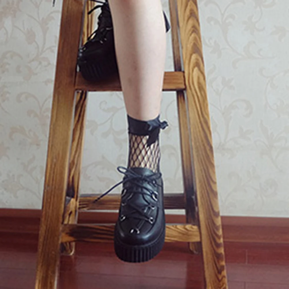 Japanese Harajuku Dark Black Shoes Girl Muffin Thick Sole Shoes