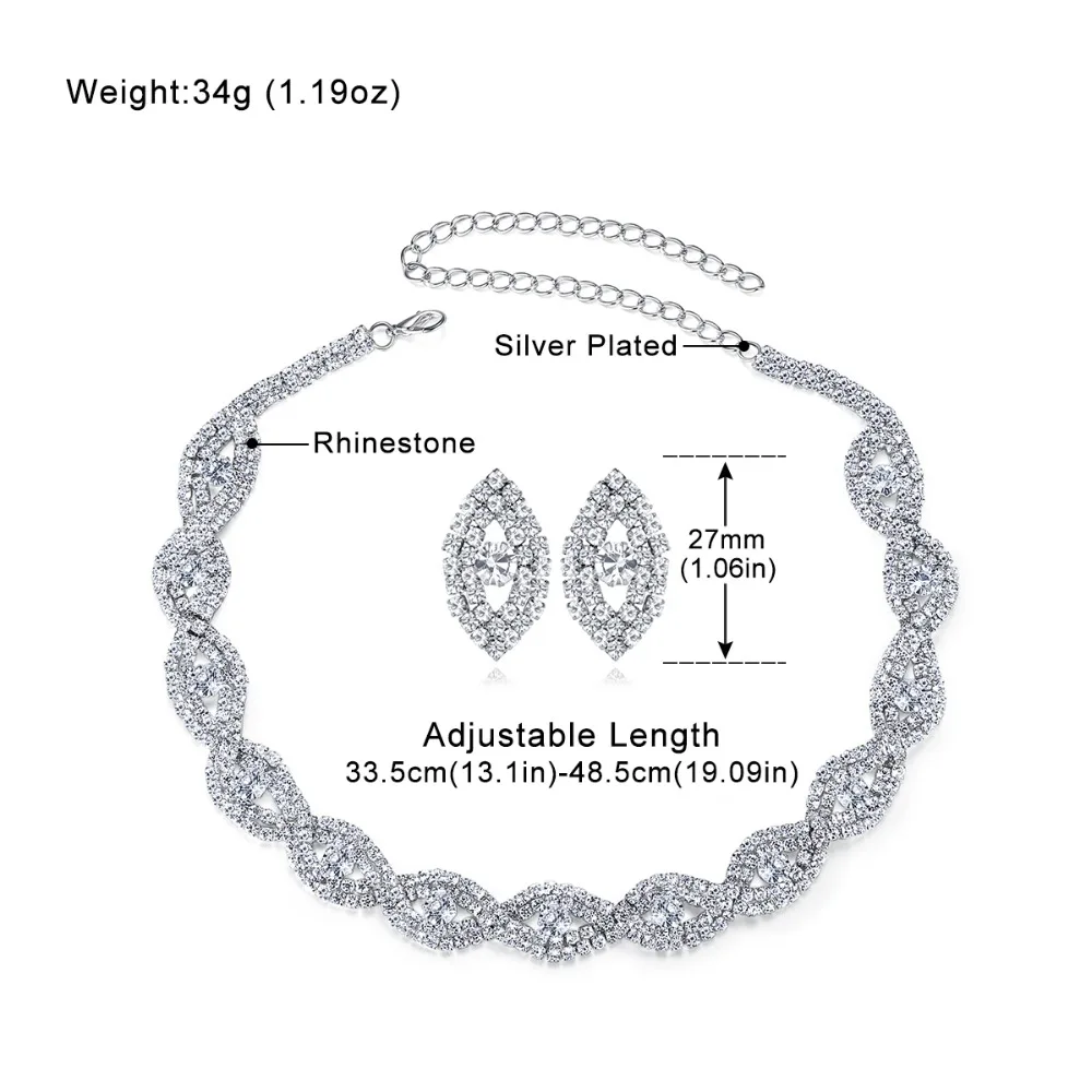 Mecresh Стразы для глаз Форма Свадебные Ювелирные наборы для женщин Серебряный цвет кристалл свадебное ожерелье серьги браслет набор TL601+ SL4