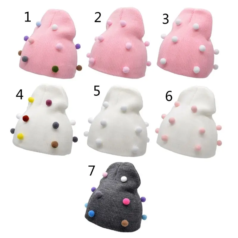6 months- 5 years old Baby Crochet Kids Girls Pompom Hat Winter Beanie Hats For Girls Children Hat Cap