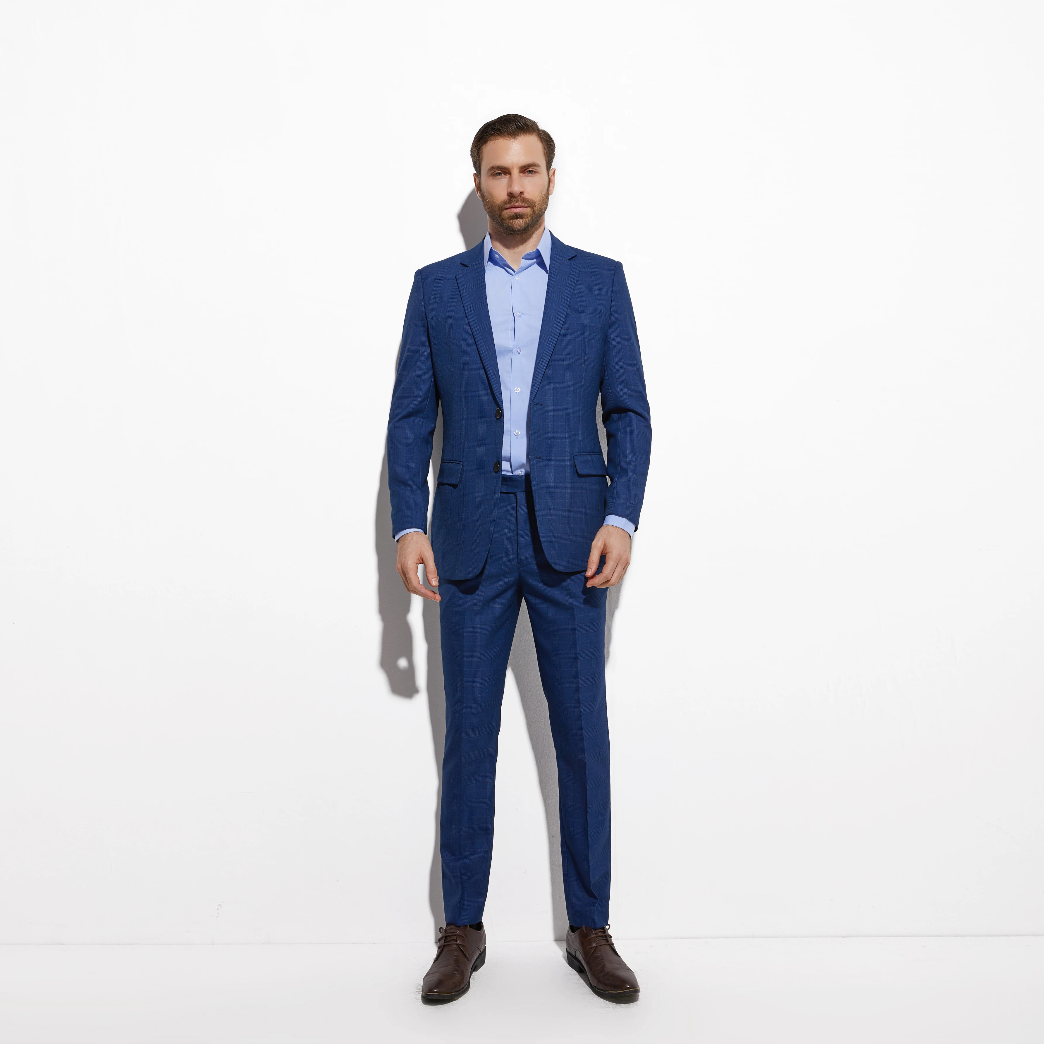 Men Suits Tailored Dark Blue Plaid Tailor-Made Suits For Men Smart Custom Made Men Suit Set Slim Fit Glen Plaid Pant Suits Men