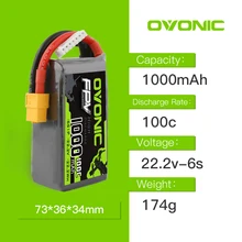

2 PACK Ovonic 22.2V 100C 6S1P 1000mAh FPV Lipo Batteries Pack with XT60 Plug for Drone High Rate Energy