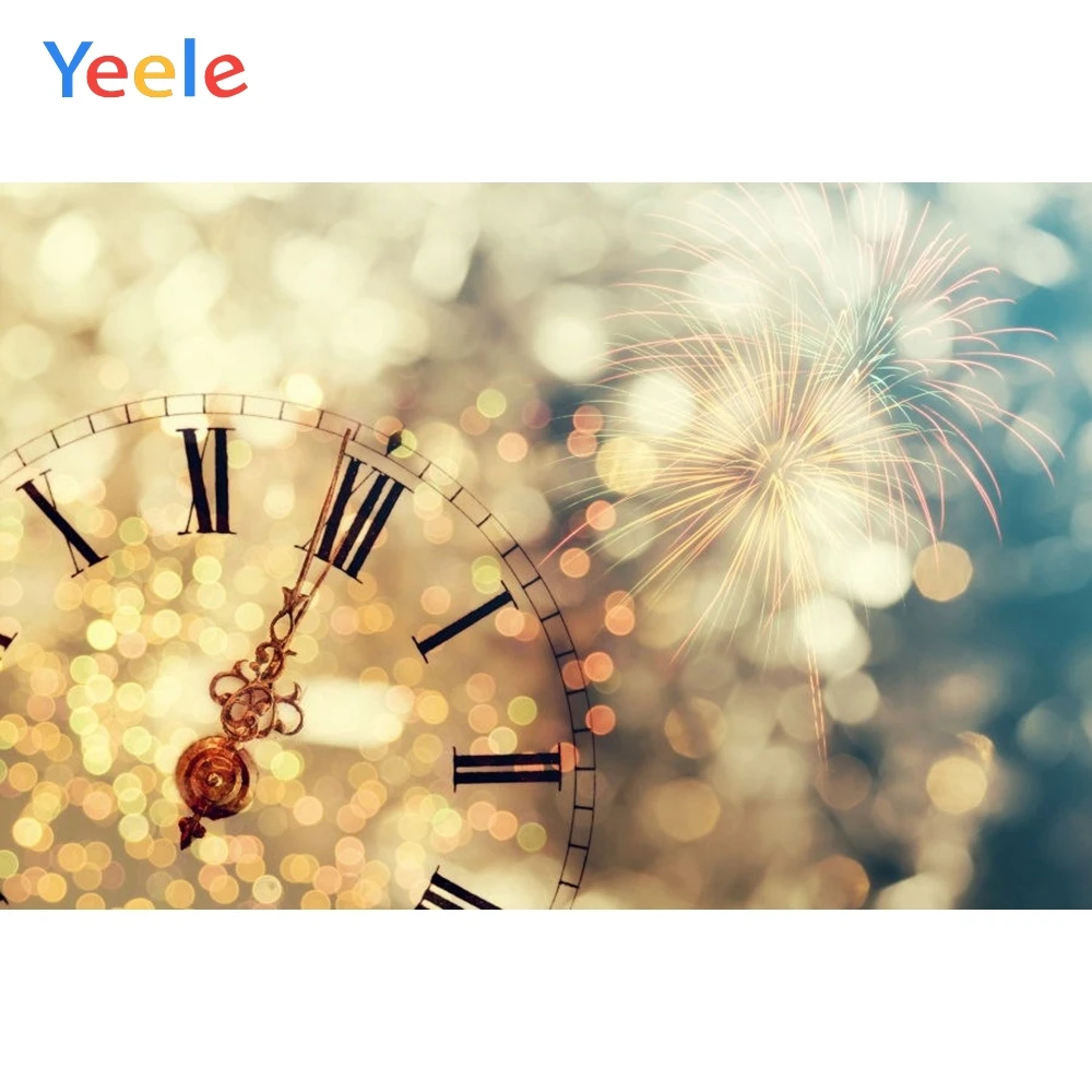 Yeele Рождественский фон с Новым годом светильник часы Bokeh фейерверк Фотофон для