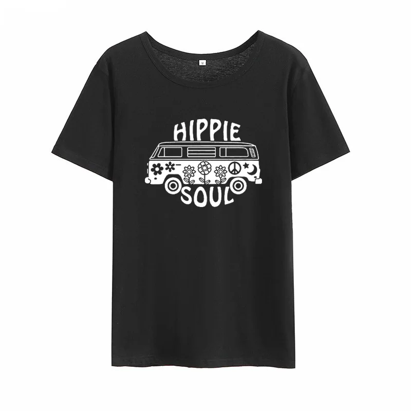 

Women Black White Summer Loose T Shirts for Women Tops Hippie Soul Printed Tee Shirt Femme O-neck Short Sleeve Tshirt