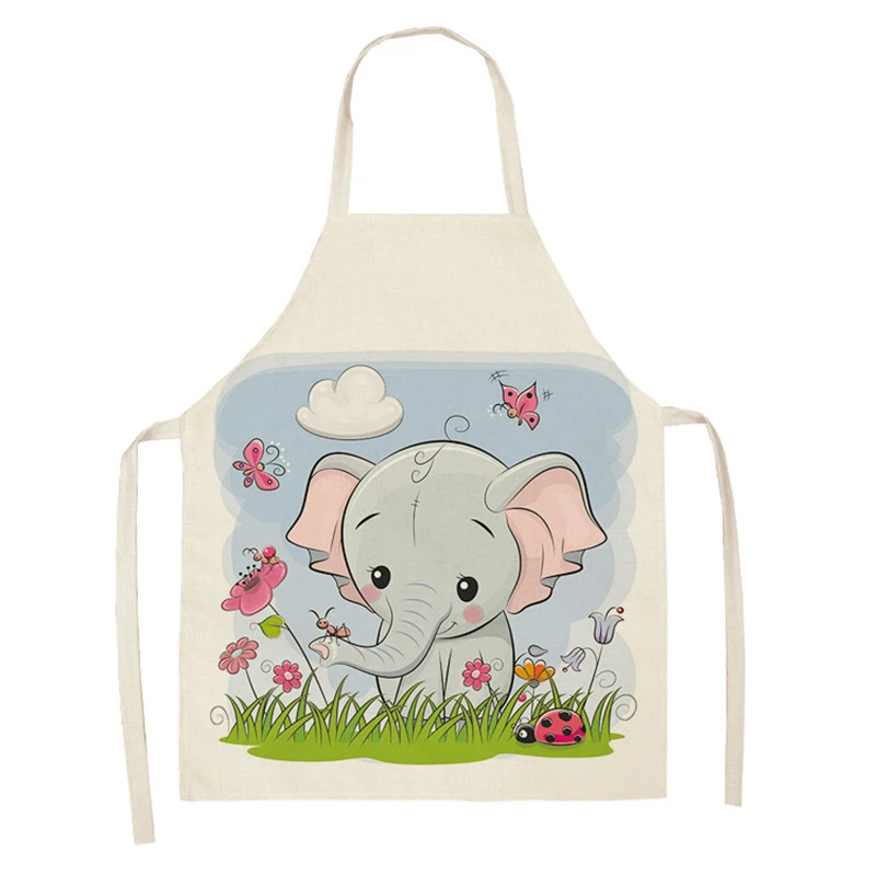 Kawaii Printed Elephant Car Sleeveless Aprons Kitchen Women Cotton Linen Pinafore Home Cooking Baking Waist Bib 53*65cm WQL0161 - Цвет: WQL0161-14