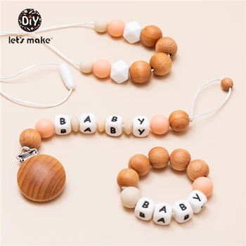 

Personalized Baby Bracelet Pacifier Clip Dummy Clip Chain For Nipples Children Beech Wooden Pendant BoyGirl Teething Rattle Gift