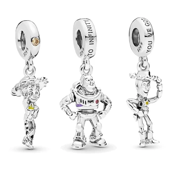 

Real 100% 925 Silver Beads Woody Jessie Buzz Lightyear Toy Story Pendant Charms fit Original Pan's Bracelets Women DIY Jewelry