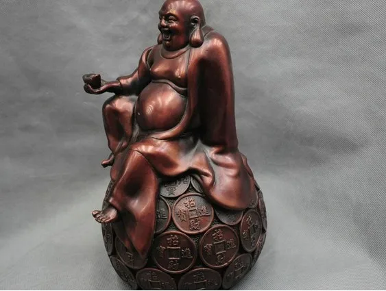 YM 311 11 ''китайская Бронза Буддизм Happy Sit Maitreya буддийский монах статуя