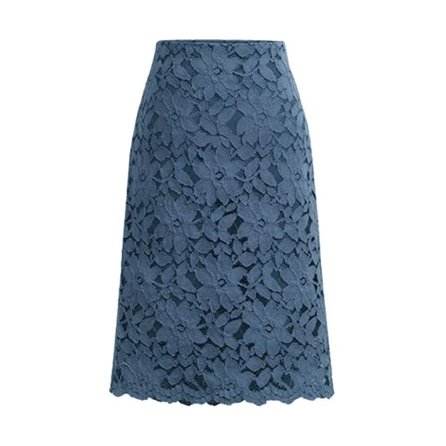 Women's Skirt Mesh Lace Skirt Midi Skirts Knee-Length Skirt Black Skirts Mujer Faldas Saias Social Blue Skirt