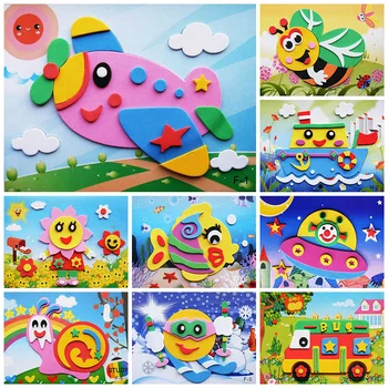 

5Pcs/10Pcs Set Kids DIY Cartoon Animal 3D EVA Foam Sticker Puzzle Handmade Early Learning Educational Toys For Children Gift