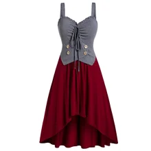 ROSEGAL размера плюс Милая с воротником на пуговицах контрастная майка женская готическая без рукавов с высокой талией на пуговицах Длинная рубашка трапециевидной формы