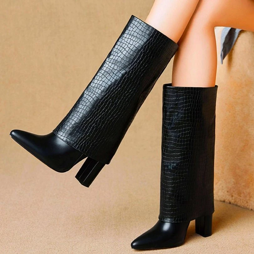 Zapatos de tacón alto de aguja para mujer, botas de media caña con punta puntiaguda, Botines altos, informales, tallas 36, 37, 38, 39|Botas hasta la rodilla| - AliExpress