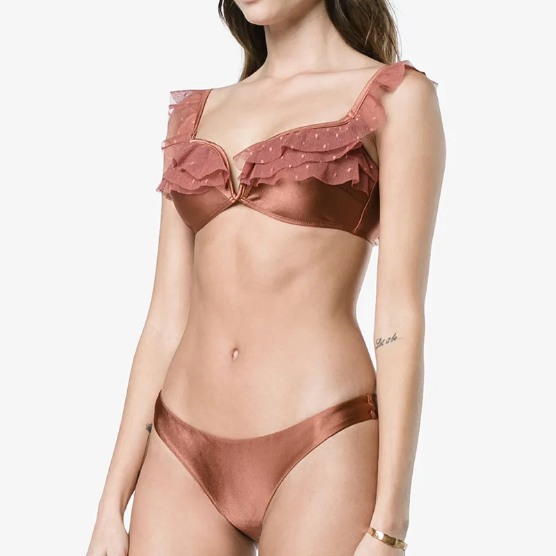 

Trisass Europe And America Cabinet Top Grade Split Type Bikini WOMEN'S Swimsuit off-Shoulder Lace Flounced