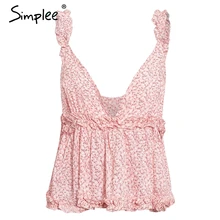 Женская майка Simplee с цветочным принтом, летний хлопковый укороченный цветочный топ без рукавов и с v-образным вырезом, повседневная пляжная камисоль с рюшами