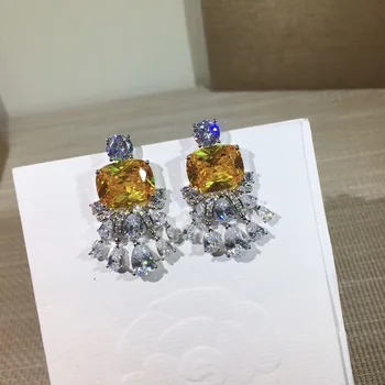 

Luxurious Yellow gem stone Stud Earring delicate Tassel drop earrings for women girl Natural crystal stone cz zircon jewelry