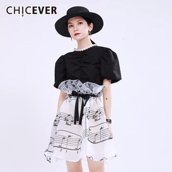 

CHICEVER Print Hit Color Women's Skirt High Waist Tunic Lace Up Bowknot Casual Mini Summer Skirts Female Fashion 2020 Tide