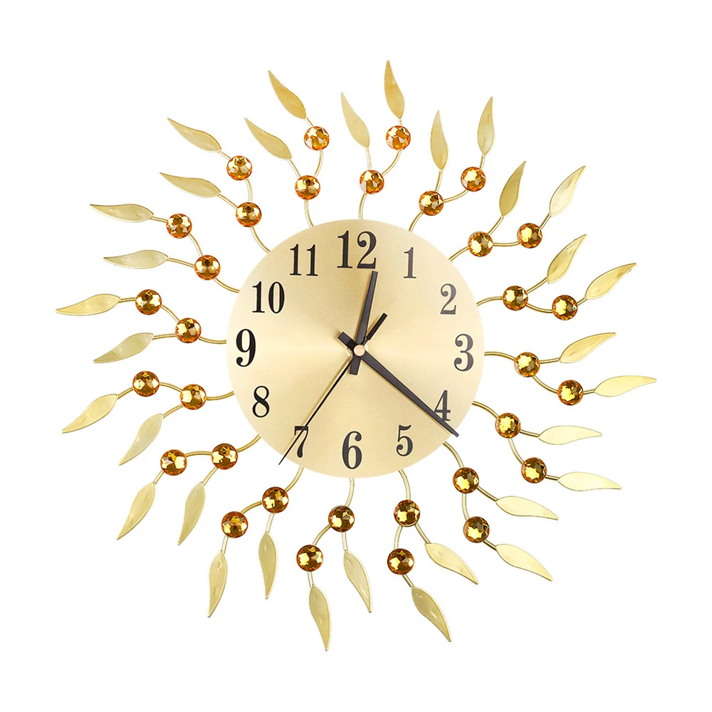 New Clock Watch 3D Wall Clocks Vintage Wrought Iron Wall Clock Luxury Diamond Round Quartz Needle Clock Mute Home Decoration - Цвет: A Gold