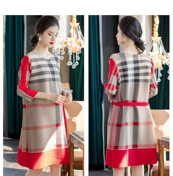 

HOT SELLING Miyake fashion fold Leopard stitching three quarter o-neck T-shirt IN STOCK