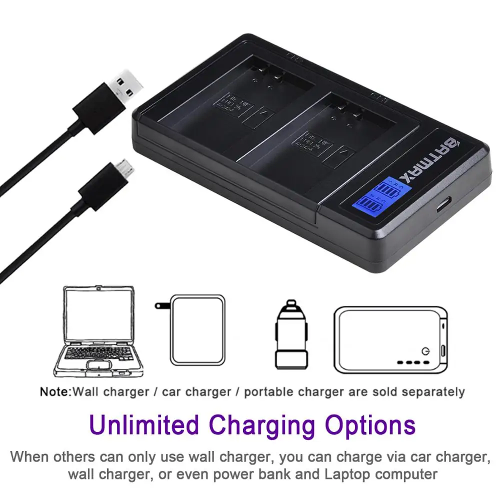 Аккумуляторная батарея с двумя USB портами и ЖК дисплеем для Nikon Coolpix P1000 Nikon1 J1 J2 J3