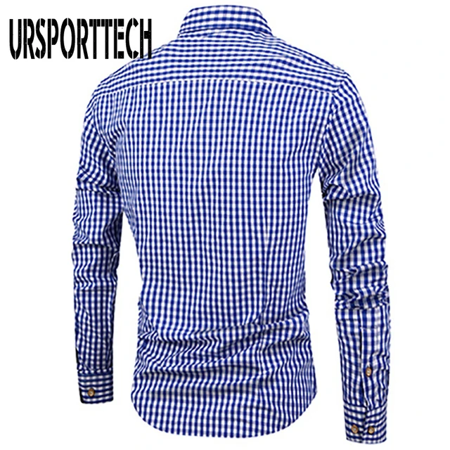 Camisa de algodão xadrez xadrez de manga longa masculina, ajuste padrão,  casual de botão para baixo, estilo inglês - AliExpress