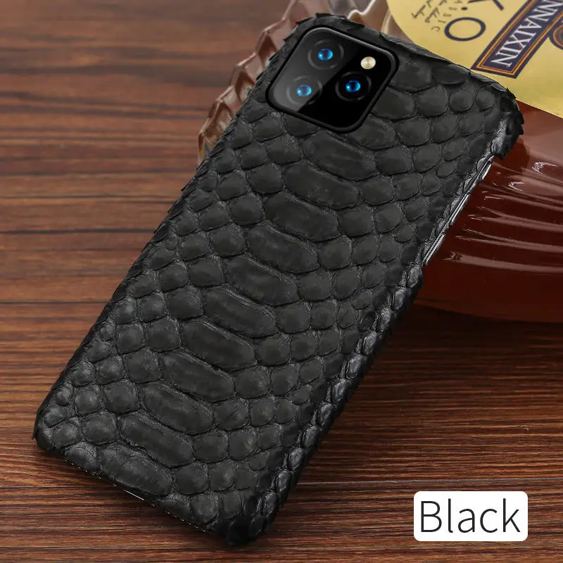 Черный Чехол для телефона из натуральной кожи питона для iPhone 11 11 Pro 11 Pro Max X XS xsmax XR 5s se 5 6 6s 7 8 plus Роскошный чехол из змеиной кожи - Цвет: Черный