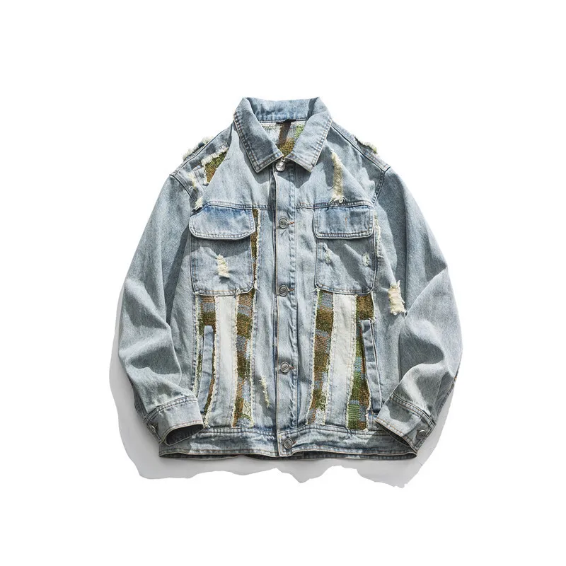 

Loose Mu Cool Spring Clothing Loose-Fit Jacket Japanese-style Retro Workwear Coat Men Washing Contrast Color Fold-down Collar Ja