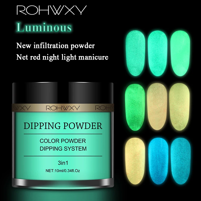 

ROHWXY Luminous Dipping Powder Nail Art Holographic Nail Glitter French Nail Dipping System Natural Dry Nail Art Decorations