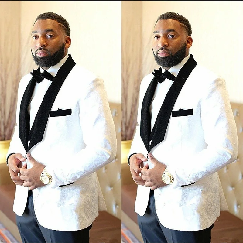Groom Tuxedos Shawl Black Lapel Groomsmen One Button Men Suits WeddingPromDinner Best Man Blazer( Jacket+Pants+Vest)