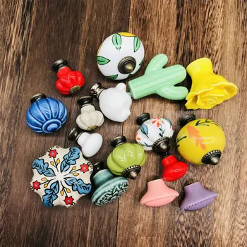 

1pc Hand-painted Drawer Cabinet Knobs Handle Multi-colored Ceramic Cartoon Wine Wardrobe Decotation Furniture Knobs Dresser Pull