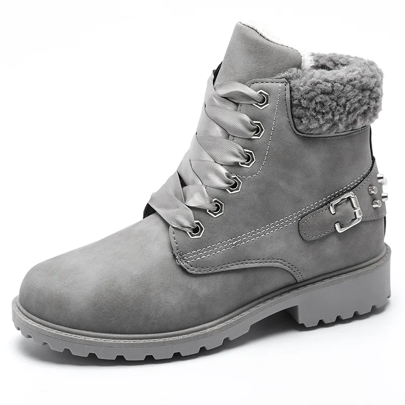 Size 43 women winter boots 2019 New Arrival Fashion Suede Women Snow Boots Metal rivet Warm Plush Women's Ankle Boots Flat shoes