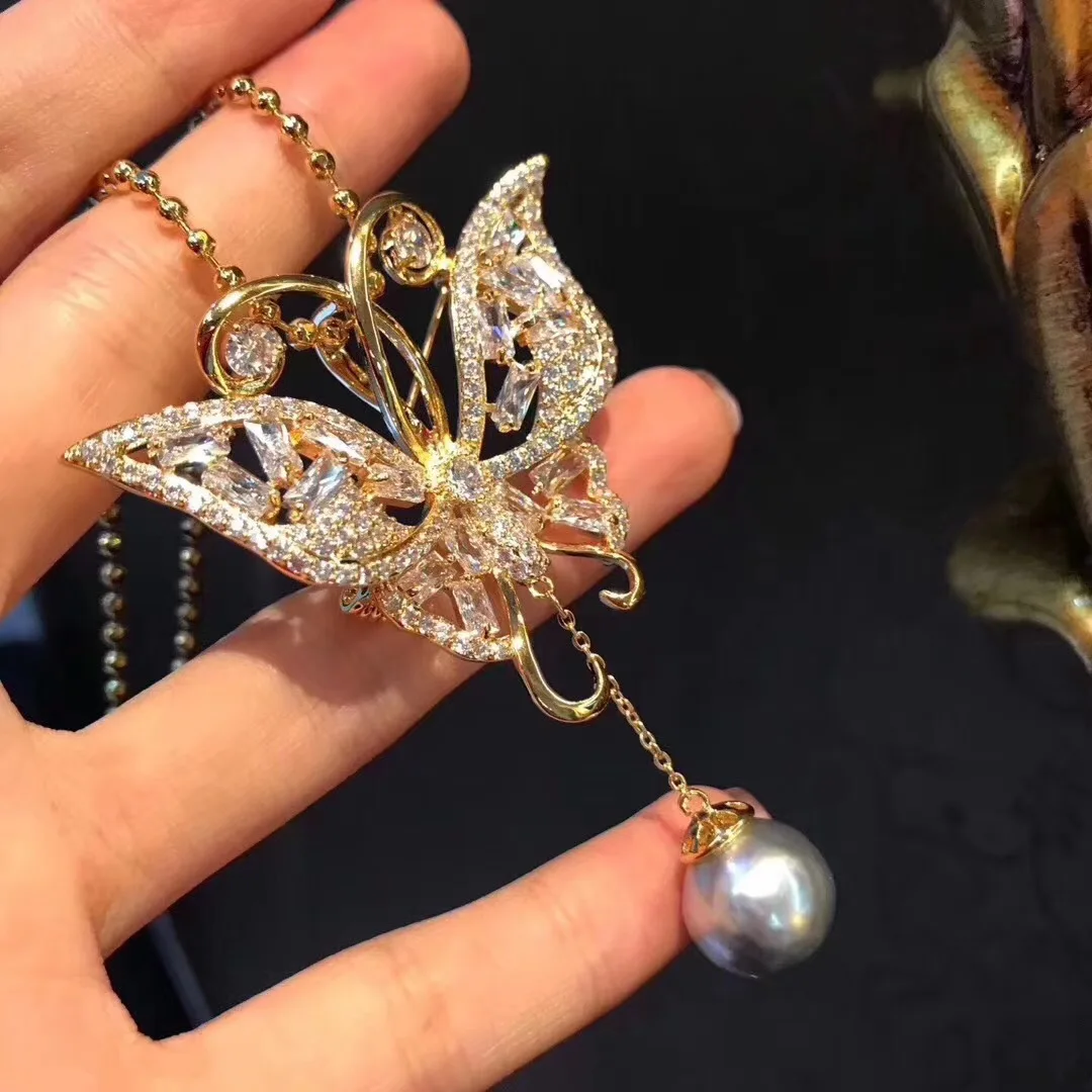 

DIY Accessories Empty Drag Butterfly Generous Elegant Brooch Sweater Chain Dual Purpose-Pearl Corsage New Style Fashion Korean