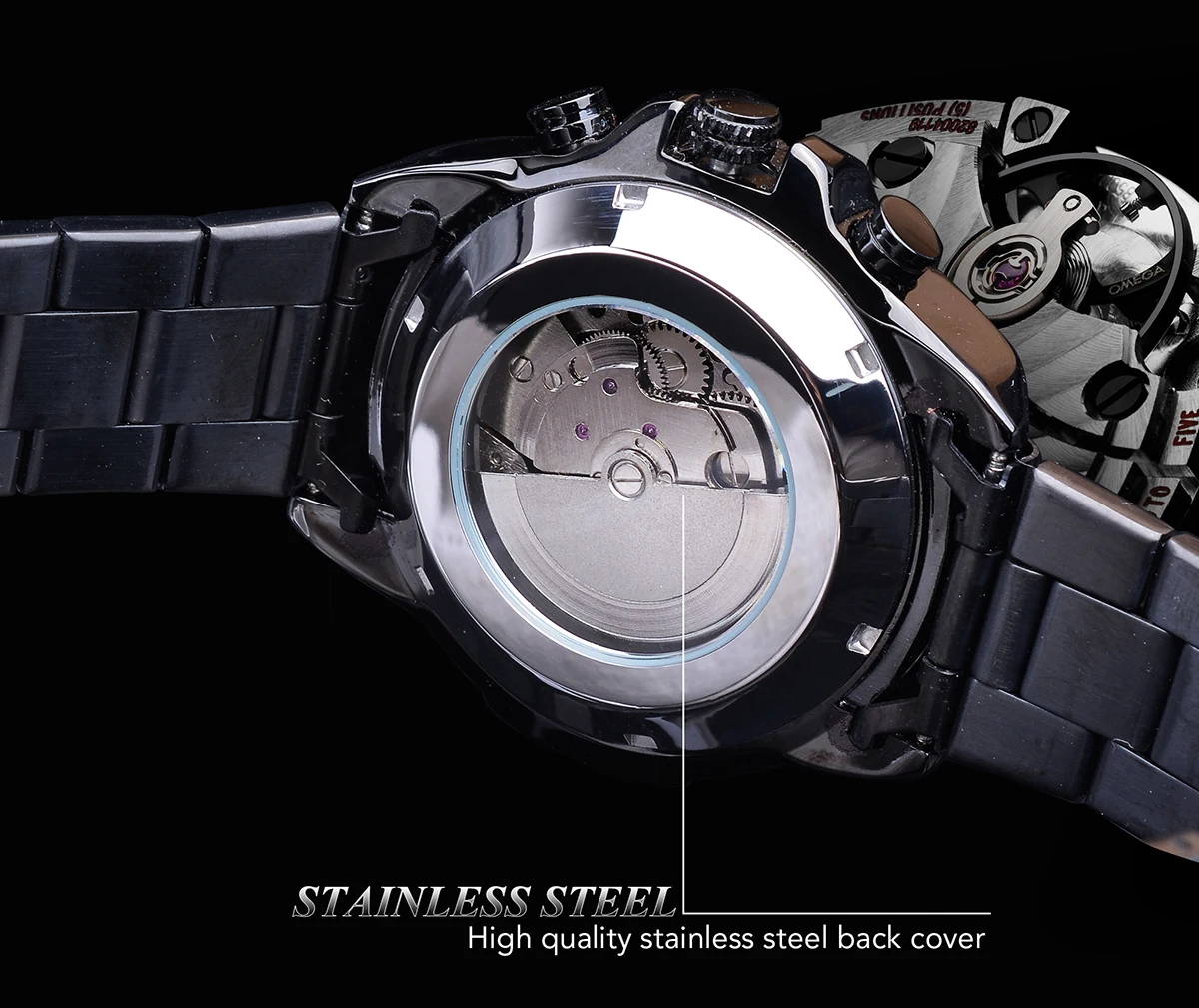 Forsining Orologio da polso meccanico impermeabile da uomo con 3 quadranti, stile sportivo, automatico, da uomo, per esterni, in acciaio, con calendario nero._voghion.com