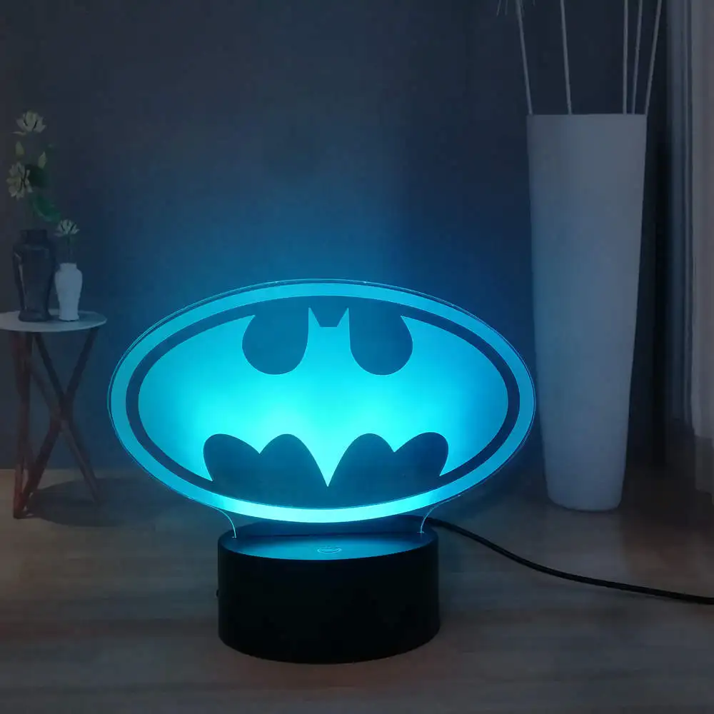 3D крутой Бэтмен Логотип настольная лампа RGB 7 Красочный USB СВЕТОДИОДНЫЙ Ночник