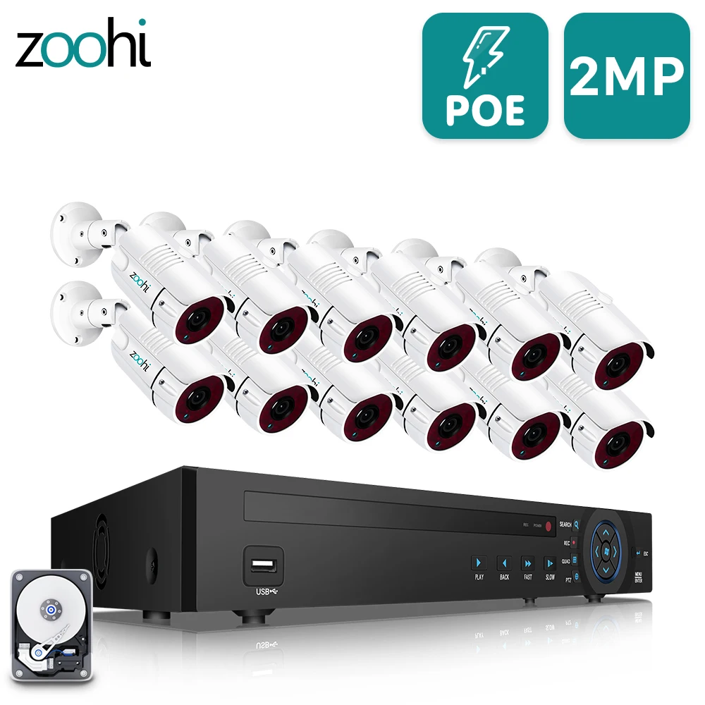Zoohi 1080P 12CH комплект видеонаблюдения система камеры безопасности наружная CCTV