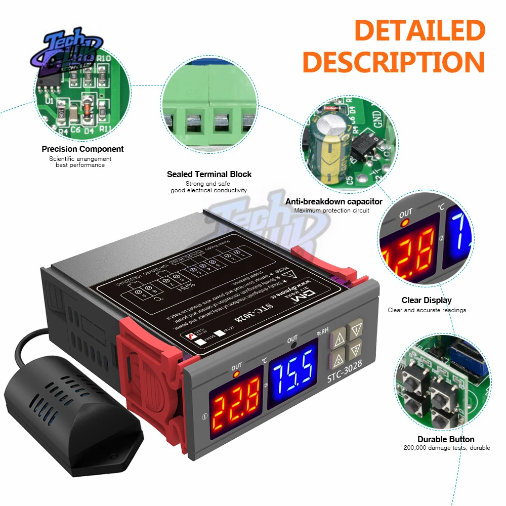 12V 24V 220V Цифровой Температура Измеритель Влажности Термостат Регулятор ЖК-дисплей Дисплей терморегулятор и гигрометром декоративные часы для STC-3028