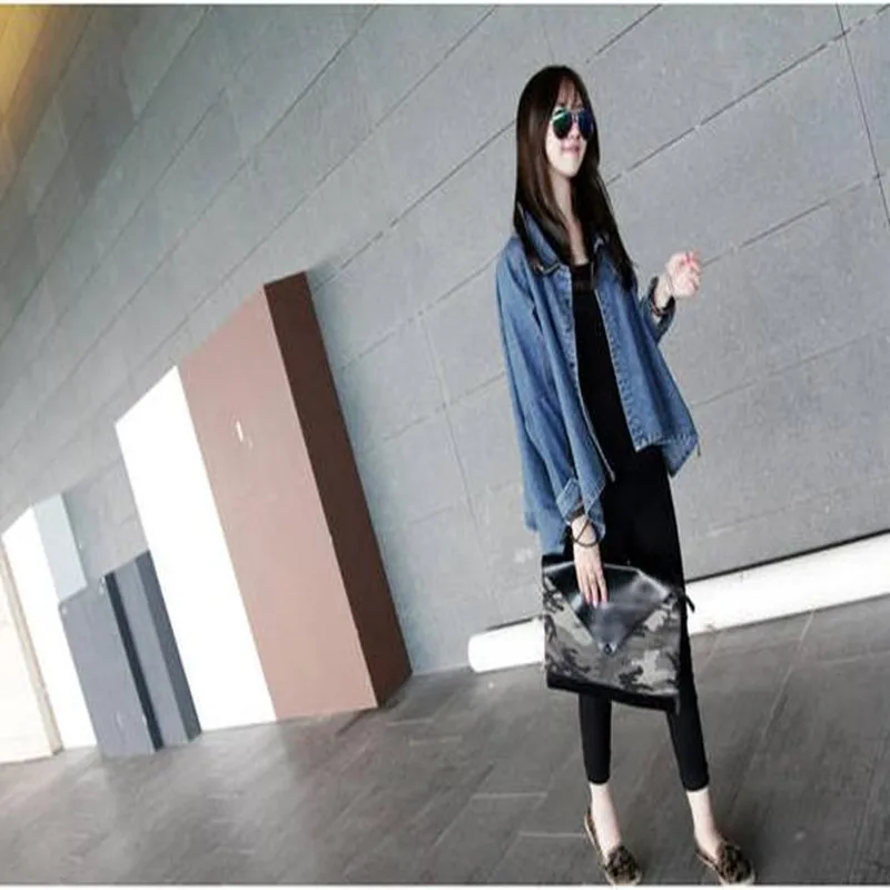 

Spring and Autumn Bat Sleeves Irregular Loose Large-Size Jeans Jacket Fashion Lady's Casual Jacket
