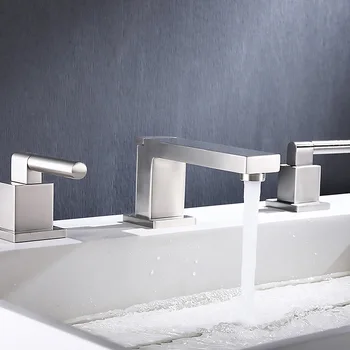 

3 Holes Two Handles Sink Widespread Brushed Bathroom Faucet Hot Cold Water Toilet Water Tap