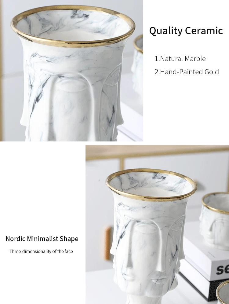 RUX мастерская нордическая форма лица Дизайн Лучшая мраморная керамика ваза цветочный горшок золото украшения дома аксессуары инструменты