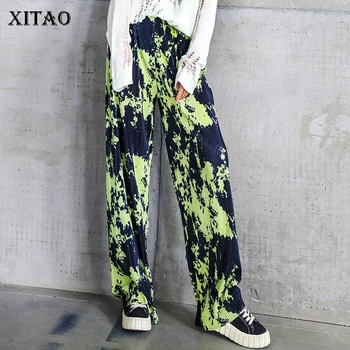 

XITAO Print Patchwork Pants Women Loose Fashion Casual Personality Elastic Waist 2020 Summer Streetwear Straight Pants ZP1738